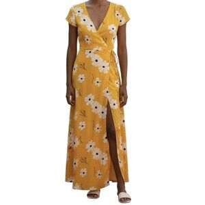 Madewell Puff-Sleeve Wrap Maxi Dress in Ikat Floral Medium Golden Lantern Sz S